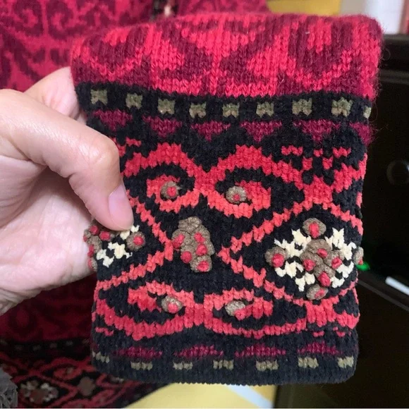 Icelandic Design Red Wool Lined Nordic Holiday Clasps Front Cardigan Size Small - Picture 2 of 13